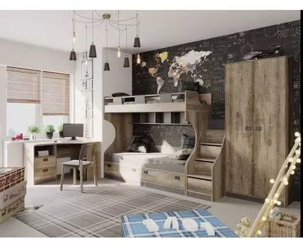 Комплект детской мебели Пилигрим (80х200 см, Для двоих, Светлое дерево)