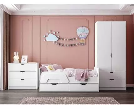 Комплект детской мебели Уна (205, 86, 80х160 см, Прямые, Белый, 332)