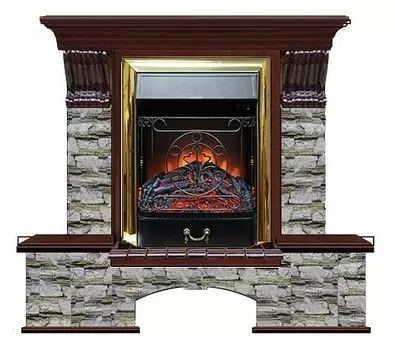 Комплект из электрокамина напольного и портала (122x40х108.5 см) Бостон К Алтай Majestic BR БК000012