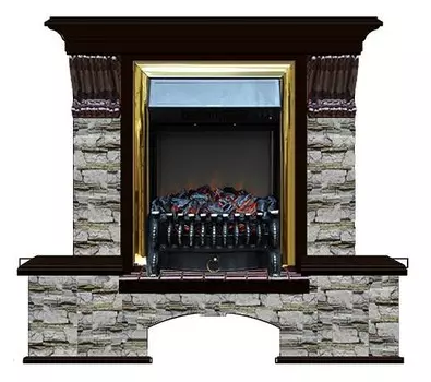 Комплект из электрокамина напольного и портала (122x40х108.5 см) Бостон К Алтай Fobos BR БК000002