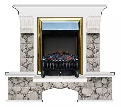 Комплект из электрокамина напольного и портала (122x40х108.5 см) Бостон К Карелия Fobos BR БК000098