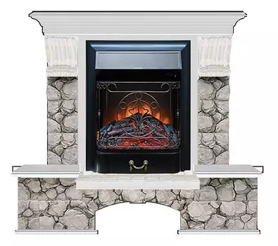 Комплект из электрокамина напольного и портала (122x40х108.5 см) Бостон К Карелия Majestic BL БК000095