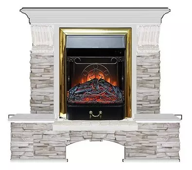 Комплект из электрокамина напольного и портала (122x40х108.5 см) Бостон К Мисхор Majestic BR БК000116