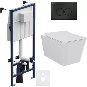 Комплект подвесной безободковый унитаз Creto Logan L2 1002-001-L2W с крышкой-сиденьем микролифт + инсталляция Am.Pm ProC I012707.0138 с клавишей смыва ProC L, чёрная матовая