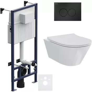 Комплект подвесной безободковый унитаз Creto Logan L3 белый 1003-001-L3W + инсталляция Am.Pm ProC I012707.0138 с клавишей смыва ProC L, чёрная матовая