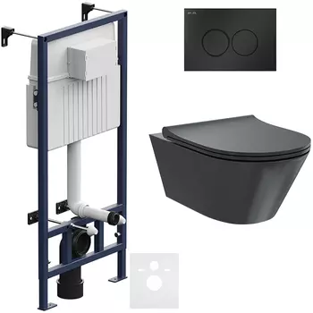 Комплект подвесной безободковый унитаз Creto Logan L3 черный матовый 1003-002-L3BlMat + инсталляция Am.Pm ProC I012707.0138 с клавишей смыва ProC L, чёрная матовая