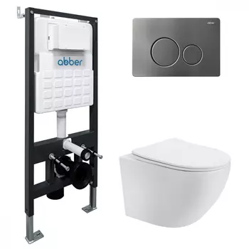 Комплект подвесной унитаз ABBER Bequem AC1100T белый с инсталляцией AC0105 и кнопкой AC0121NG никель