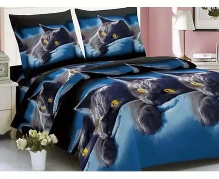 Комплект постельного белья Мяу (Голубой)