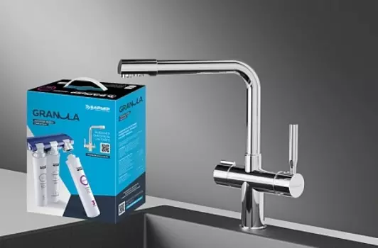 Комплект: Смеситель Granula GR-2088 хром для кухни + Фильтр Granula ("Барьер ЭКСПЕРТ")