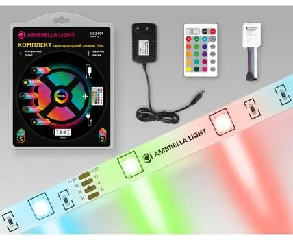 Комплект светодиодной ленты 5050 30Led /7.2W m/ 12V IP20 RGB 5m Ambrella Light GS
