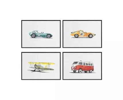 Композиция из постеров ALFA ROMEO, CHEVROLET RETRO, AIRCRAFT G-BNYZ, VOLKSWAGEN T1 SAMBA BUS