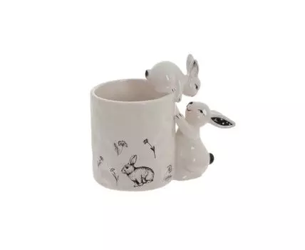 Конфетница с двумя зайцами 14 см белый