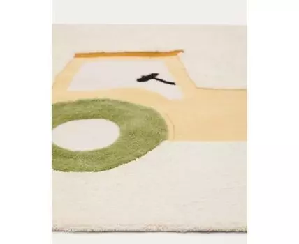 Ковер Pecky бежевый 100% хлопок с рисунком трактора 90 x 150 см