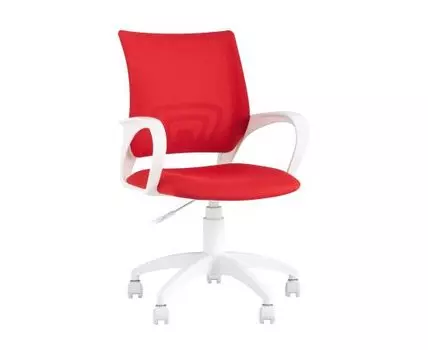 Кресло офисное Topchairs ST-BASIC-W спинка белая сетка сиденье красная ткань крестовина белый пластик