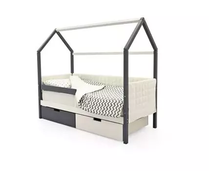 Кровать-домик мягкая Svogen графит-белый