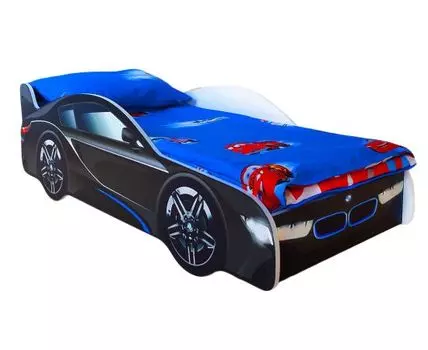 Кровать-машина БМВ (50, 170, С подсветкой дна, Односпальные, Кровати-машинки, Черный, 75)