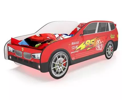 Кровать-машина БМВ Х5 (75, 184, С подсветкой дна, Односпальные, Кровати-машинки, Красный, 84)