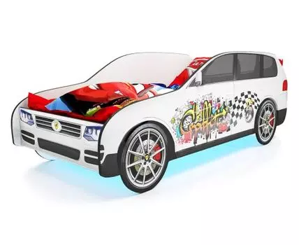 Кровать-машина Фольксваген Туарег (65, 184, С подсветкой дна, Односпальные, Кровати-машинки, Белый, 84)