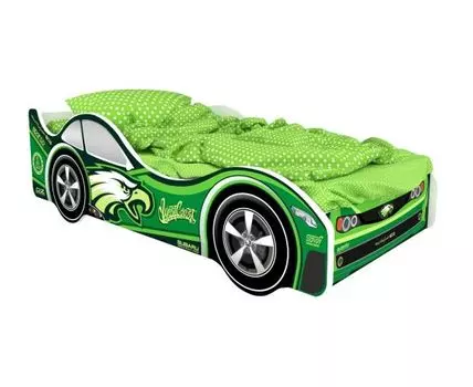 Кровать-машина Гудзон (50, 170, С подсветкой дна, Односпальные, Кровати-машинки, Зеленый, 75)