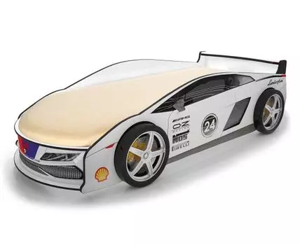 Кровать-машина Ламба ПМ (50, 184, Без чехла, Односпальные, Кровати-машинки, Белый, 75)