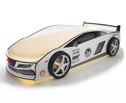 Кровать-машина Ламба ПМ (50, 184, Без чехла, Односпальные, Кровати-машинки, Белый, 75)