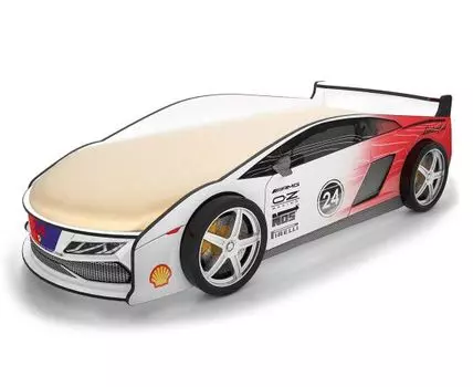 Кровать-машина Ламба ПМ (50, 184, Без чехла, Односпальные, Кровати-машинки, Белый, 75)