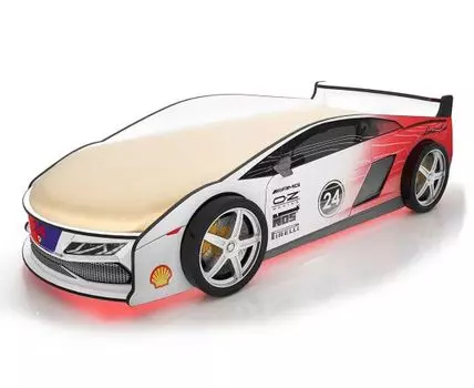 Кровать-машина Ламба ПМ (50, 184, Без чехла, Односпальные, Кровати-машинки, Белый, 75)