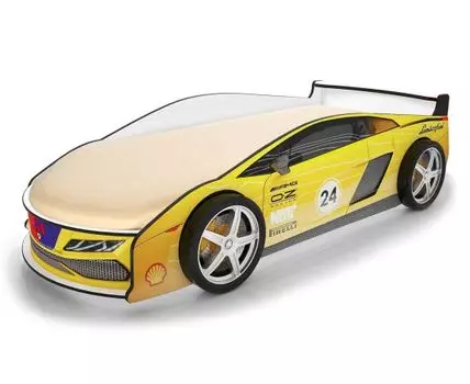 Кровать-машина Ламба ПМ (50, 184, Без чехла, Односпальные, Кровати-машинки, Желтый, 75)