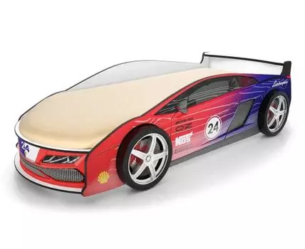 Кровать-машина Ламба ПМ (50, 184, Без чехла, Односпальные, Кровати-машинки, Красный, 75)