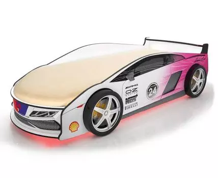 Кровать-машина Ламба ПМ (50, 184, Без чехла, Односпальные, Кровати-машинки, Розовый, 75)