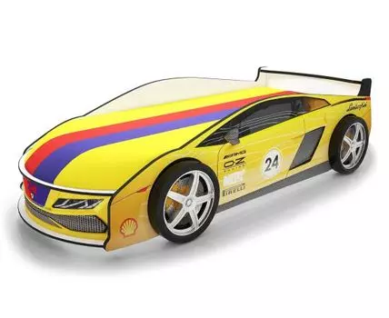 Кровать-машина Ламба ПМ (50, 184, С чехлом, Односпальные, Кровати-машинки, Желтый, 75)