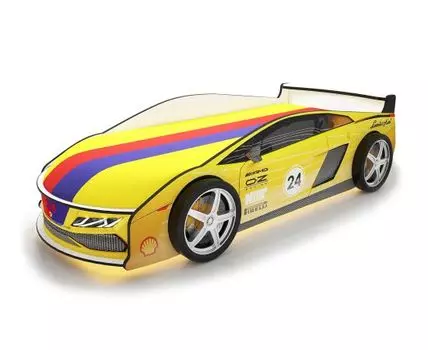 Кровать-машина Ламба ПМ (50, 184, С подсветкой дна, Односпальные, Кровати-машинки, Желтый, 75)