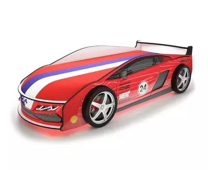 Кровать-машина Ламба ПМ (50, 184, С чехлом, Односпальные, Кровати-машинки, Красный, 75)