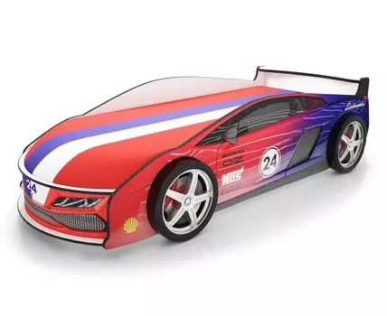 Кровать-машина Ламба ПМ (50, 184, С чехлом, Односпальные, Кровати-машинки, Красный, 75)