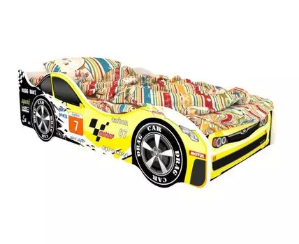 Кровать-машина Лондон (50, 170, С подсветкой дна, Односпальные, Кровати-машинки, Желтый, 75)