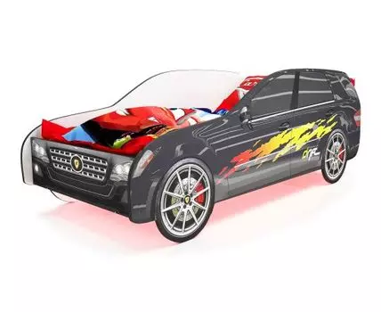 Кровать-машина Мерседес ГЛ (75, 184, С подсветкой дна, Односпальные, Кровати-машинки, Черный, 84)