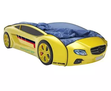 Кровать-машина Мерседес Родстер (49, 105, С подсветкой дна, Односпальные, Кровати-машинки, Желтый, 185)