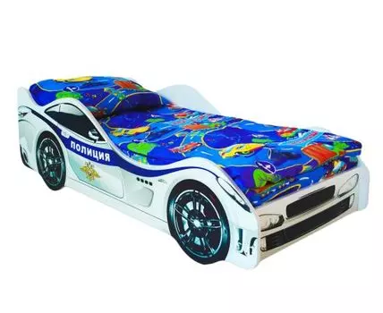 Кровать-машина Полиция (50, 170, С подсветкой дна, Односпальные, Кровати-машинки, Белый, 75)