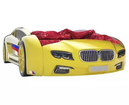 Кровать-машина Родстер БМВ (49, 185, С подсветкой дна, Односпальные, Кровати-машинки, Желтый, 105)