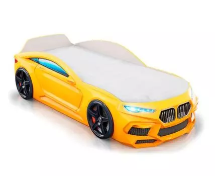 Кровать-машина Ромео (53, 178, Без мягкого спойлера, Односпальные, Одноярусные, Желтый, 87)