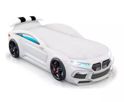 Кровать-машина Ромео (53, 178, С мягким спойлером, Односпальные, Одноярусные, Белый, 87)