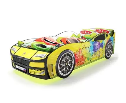 Кровать-машина Турбо (48, 178, С подсветкой дна, Односпальные, Кровати-машинки, Желтый, 82)