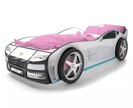 Кровать-машина Турбо ПМ (48, 178, Без подсветки, Односпальные, Кровати-машинки, Белый, 82)