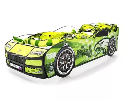 Кровать-машина Турбо ПМ (48, 178, Без подсветки, Односпальные, Кровати-машинки, Зеленый, 82)