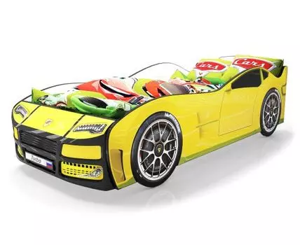 Кровать-машина Турбо ПМ (48, 178, Без подсветки, Односпальные, Кровати-машинки, Желтый, 82)