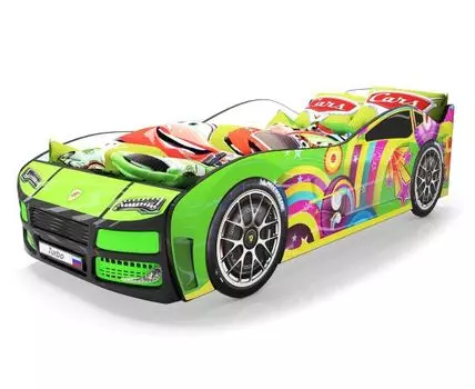 Кровать-машина Турбо ПМ (48, 178, Без подсветки, Односпальные, Кровати-машинки, Зеленый, 82)