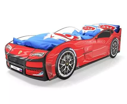 Кровать-машина Турбо ПМ (48, 178, Без подсветки, Односпальные, Кровати-машинки, Красный, 82)