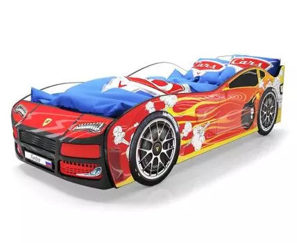 Кровать-машина Турбо ПМ (48, 178, Без подсветки, Односпальные, Кровати-машинки, Красный, 82)