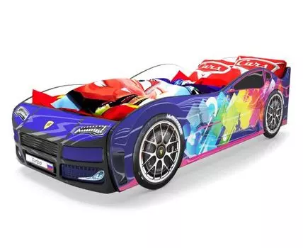 Кровать-машина Турбо ПМ (48, 178, Без подсветки, Односпальные, Кровати-машинки, Синий, 82)