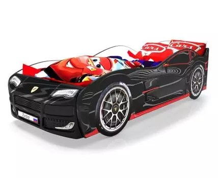 Кровать-машина Турбо ПМ (48, 178, Без подсветки, Односпальные, Кровати-машинки, Черный, 82)